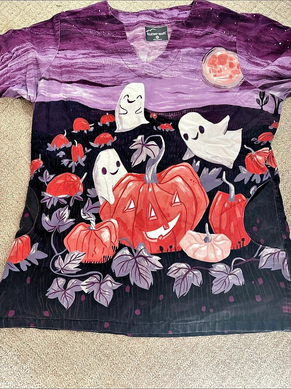 Butter Soft Halloween Ghost Pumpkin Graphic scrub top